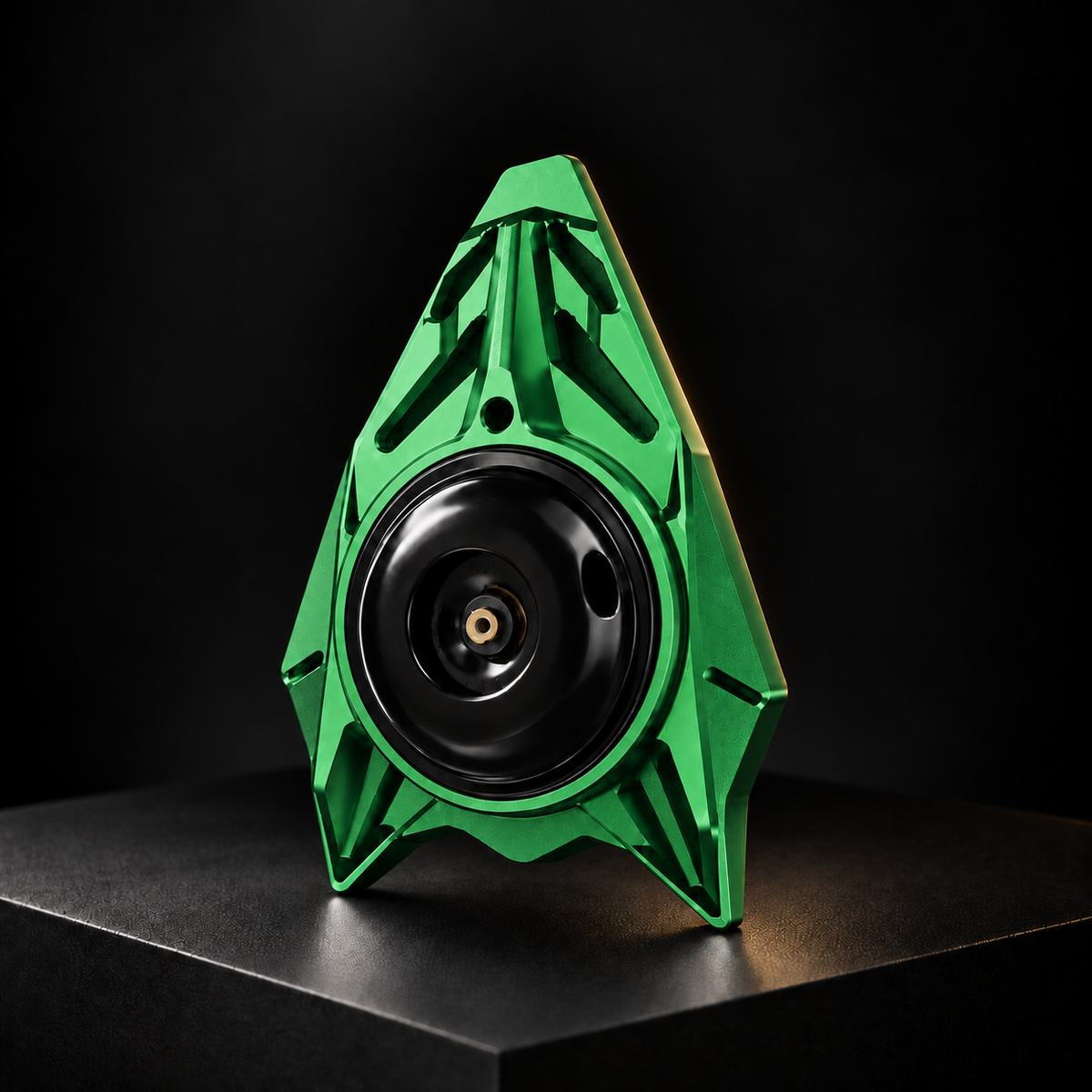 E Ride Pro horn cover Green CNC, black background with subtle gold highlight