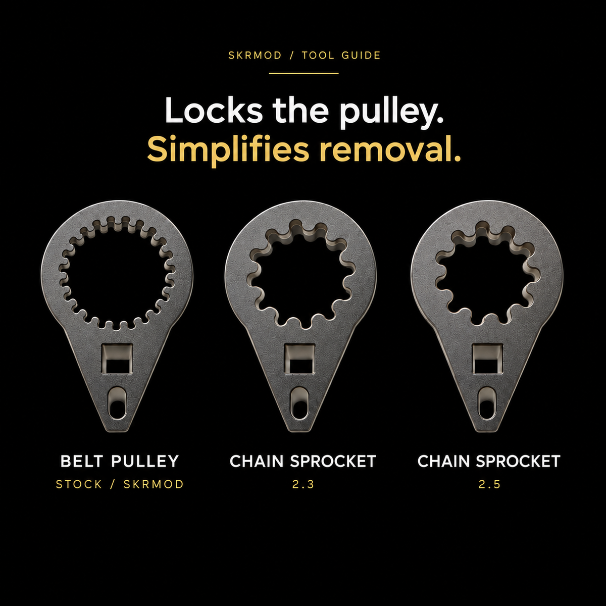 Locks the pulley, simplifies removal: belt pulley and 2.3 / 2.5 chain sprocket tools