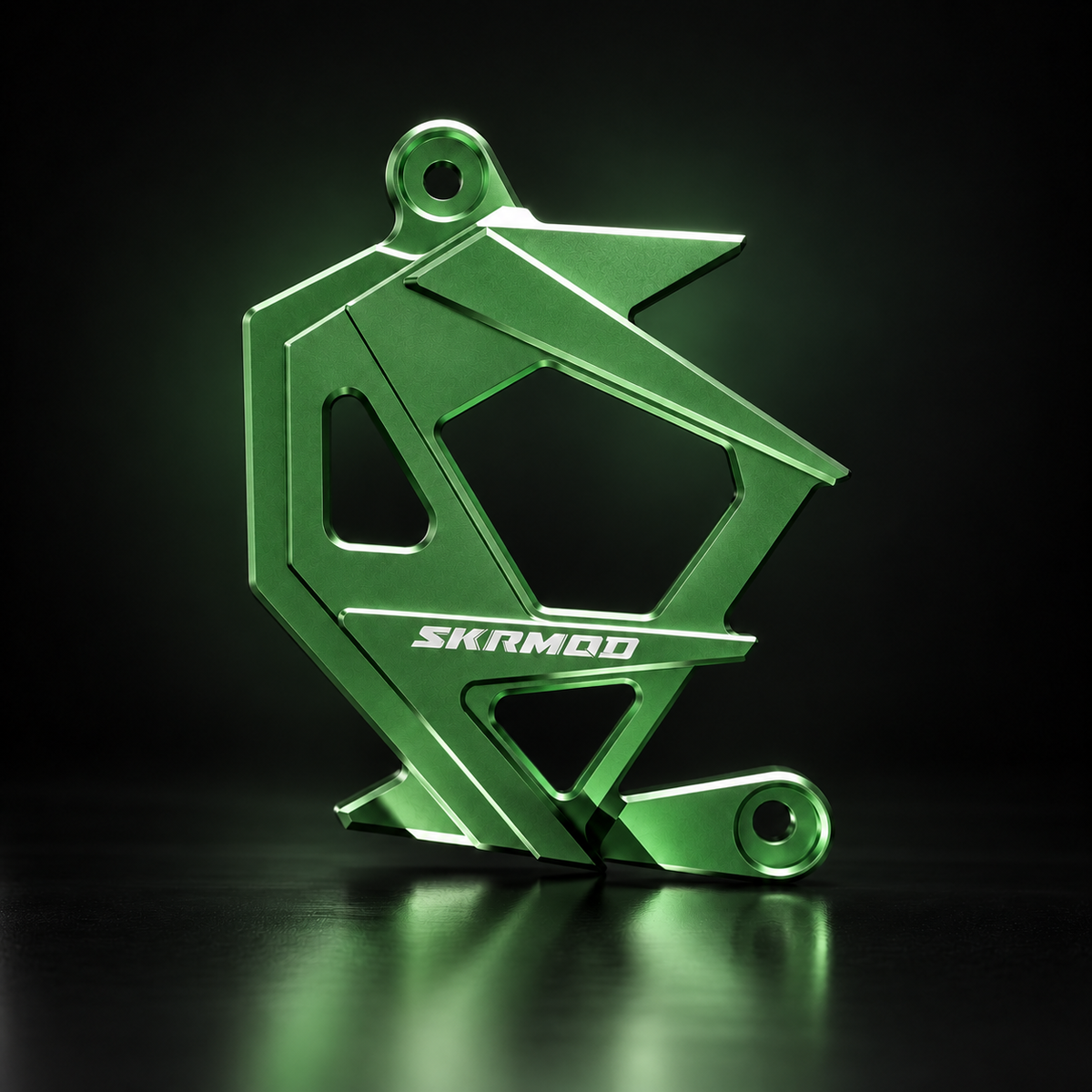 79BIKE Falcon CNC motor cover and pulley guard, green anodized aluminum studio render