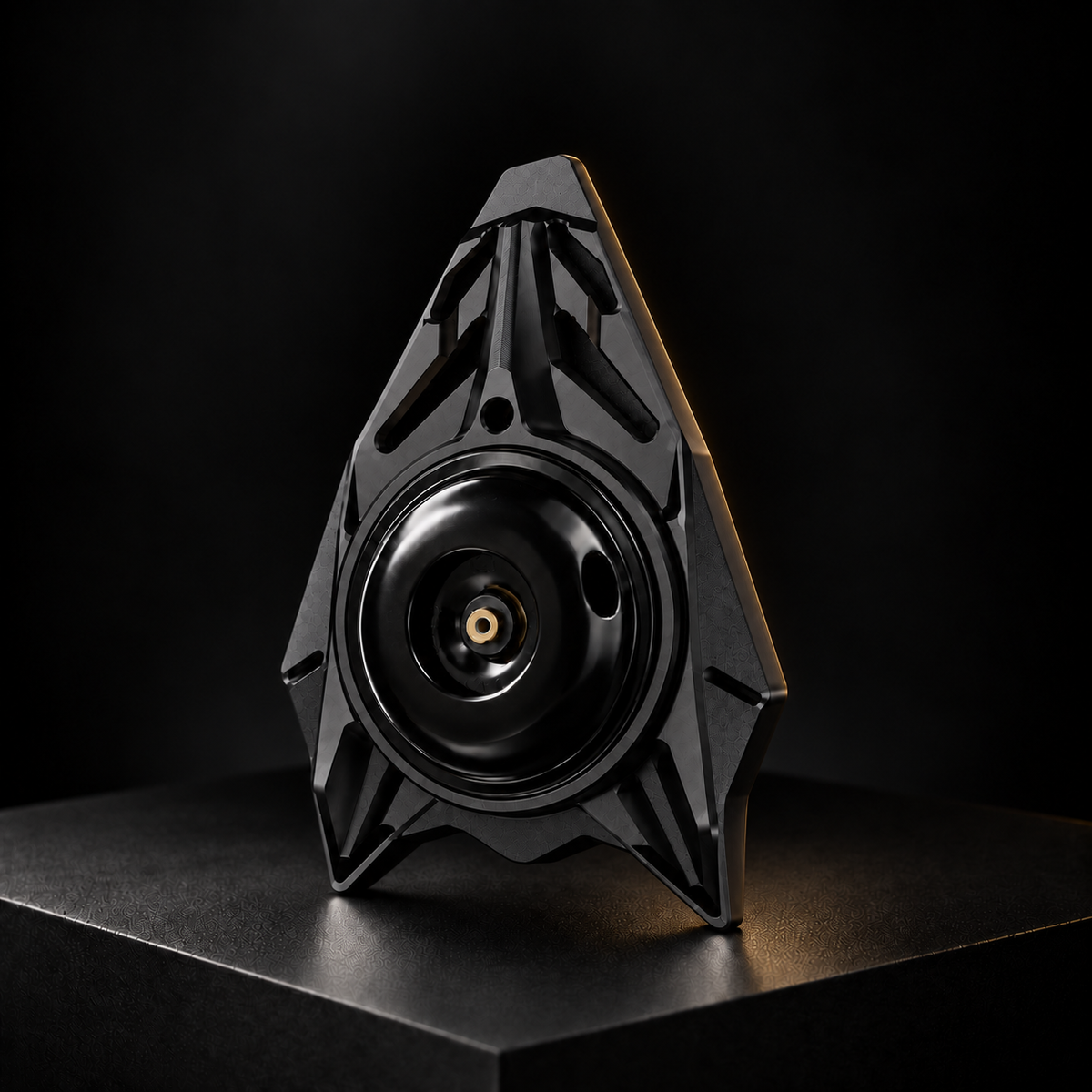 E Ride Pro horn cover Black CNC, black background with subtle gold highlight