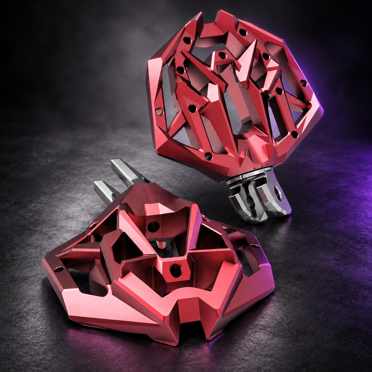 Ultra wide foot pegs red on dark studio background